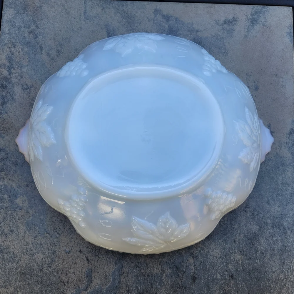 Vintage Anchor Hocking Milkglass Bowl With Grape & Vine Pattern and Gold Trim